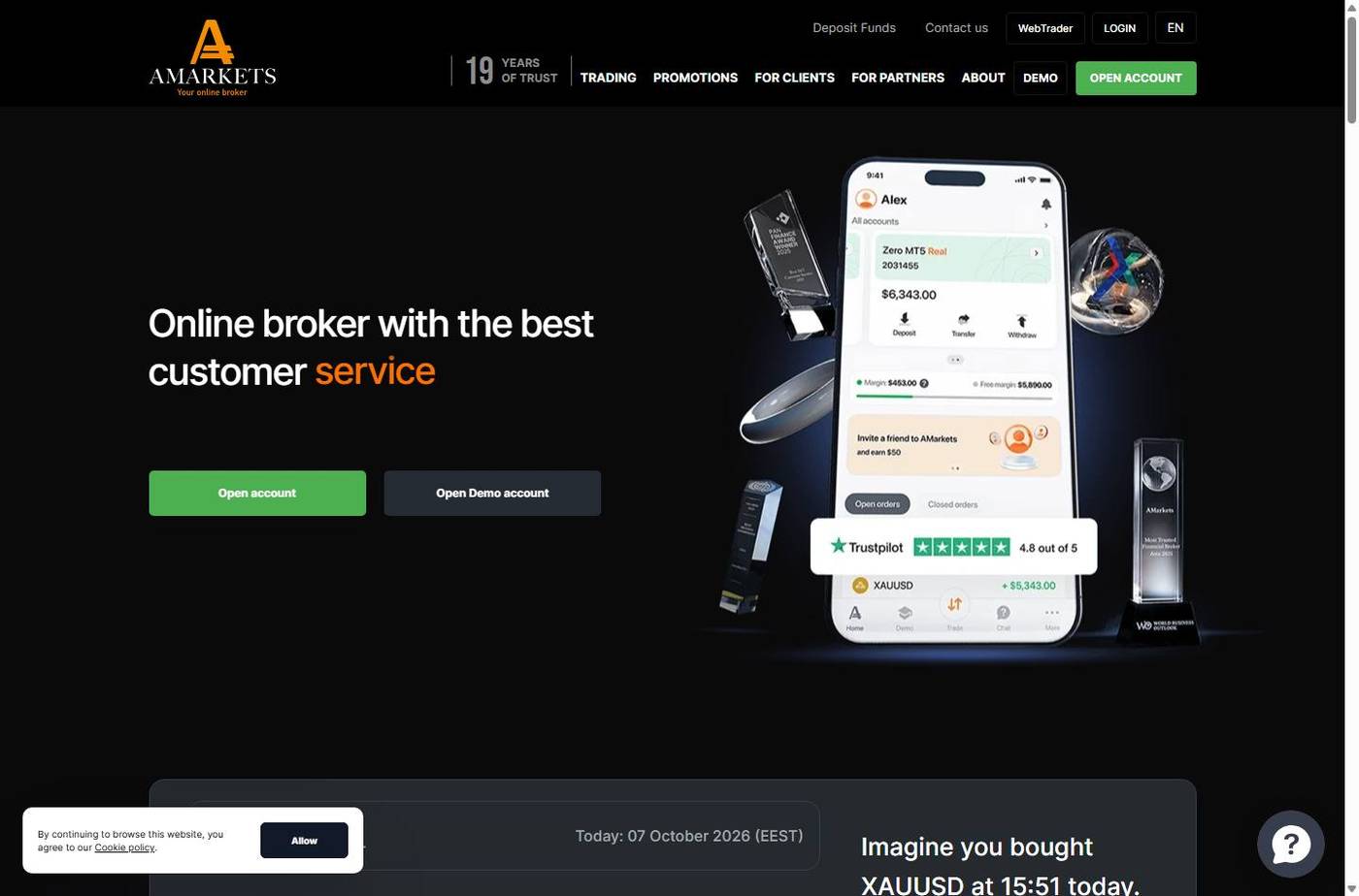 Screenshot of the AMarkets website
