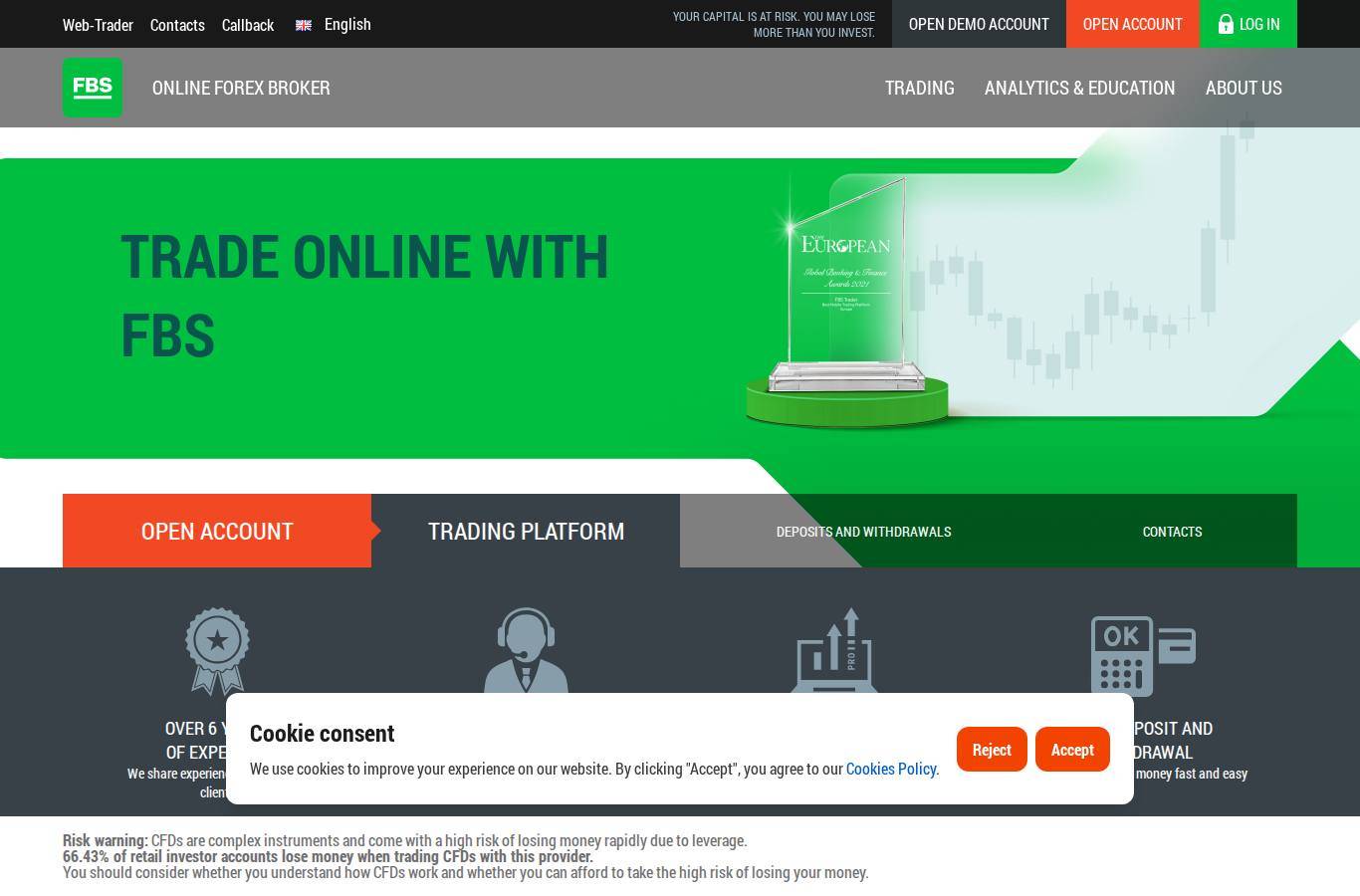 Screenshot of the FBS website