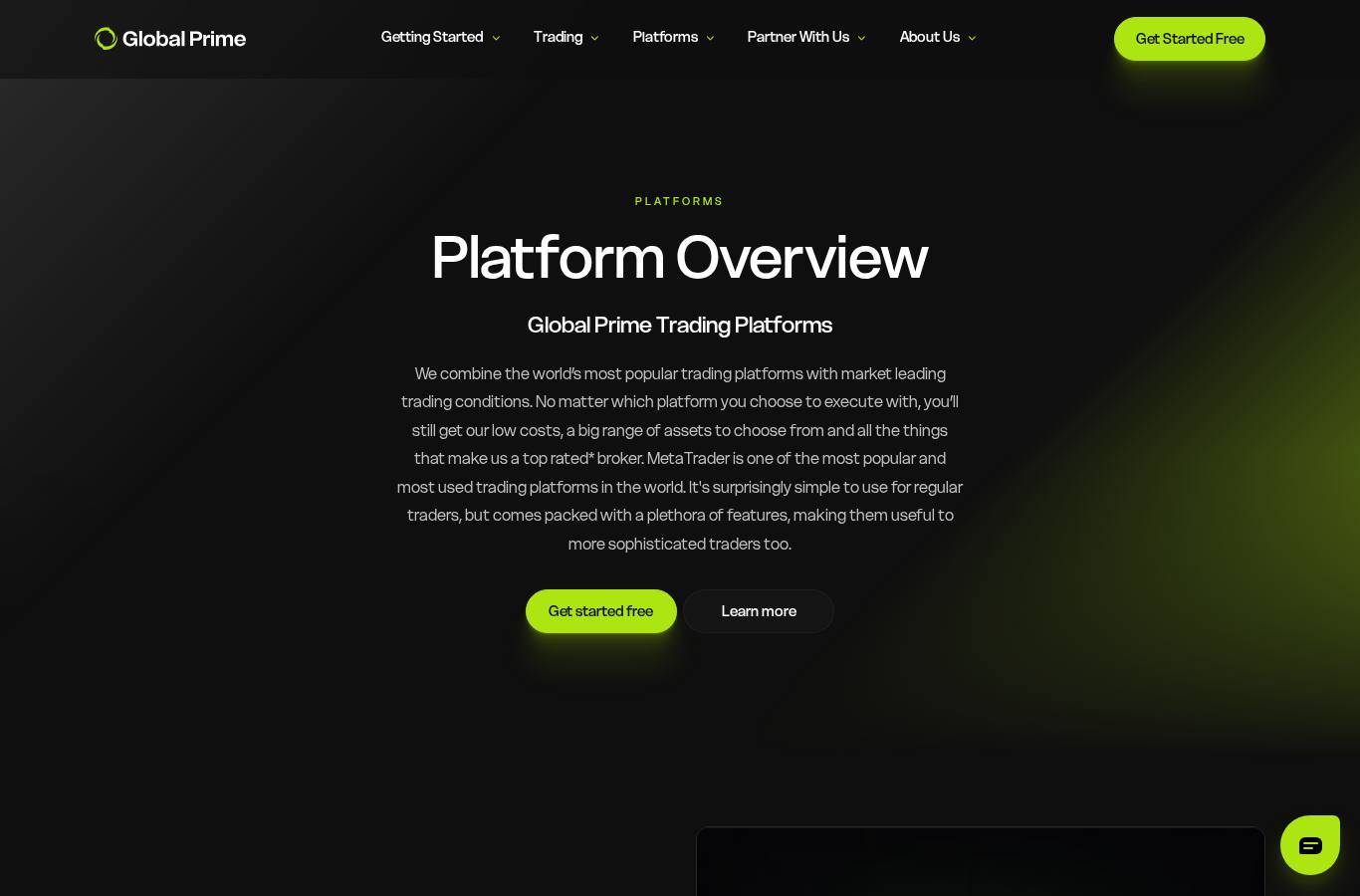 The platform page on the Global Prime website