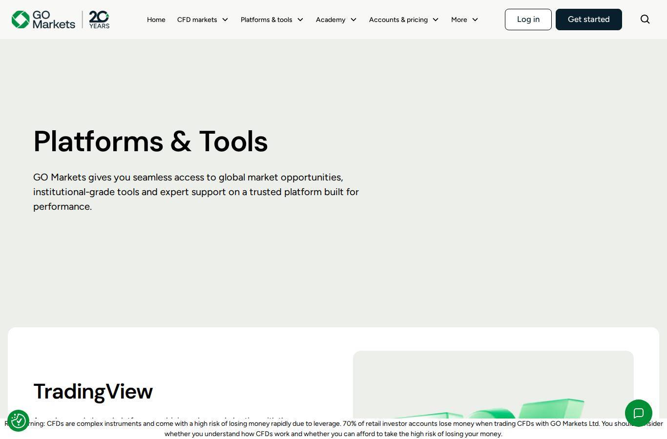The platform page on the GO Markets website