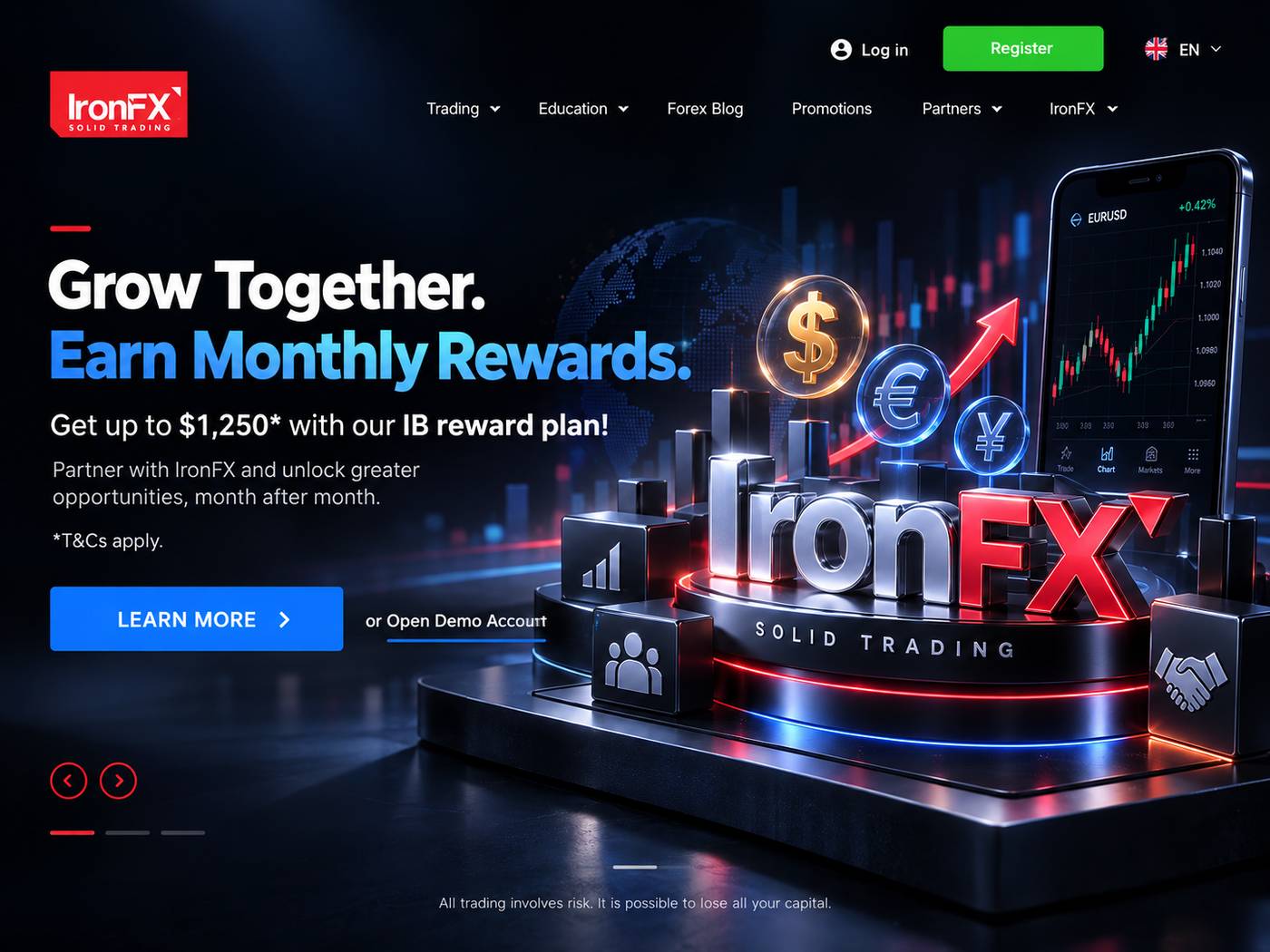 Screenshot of the IronFX website