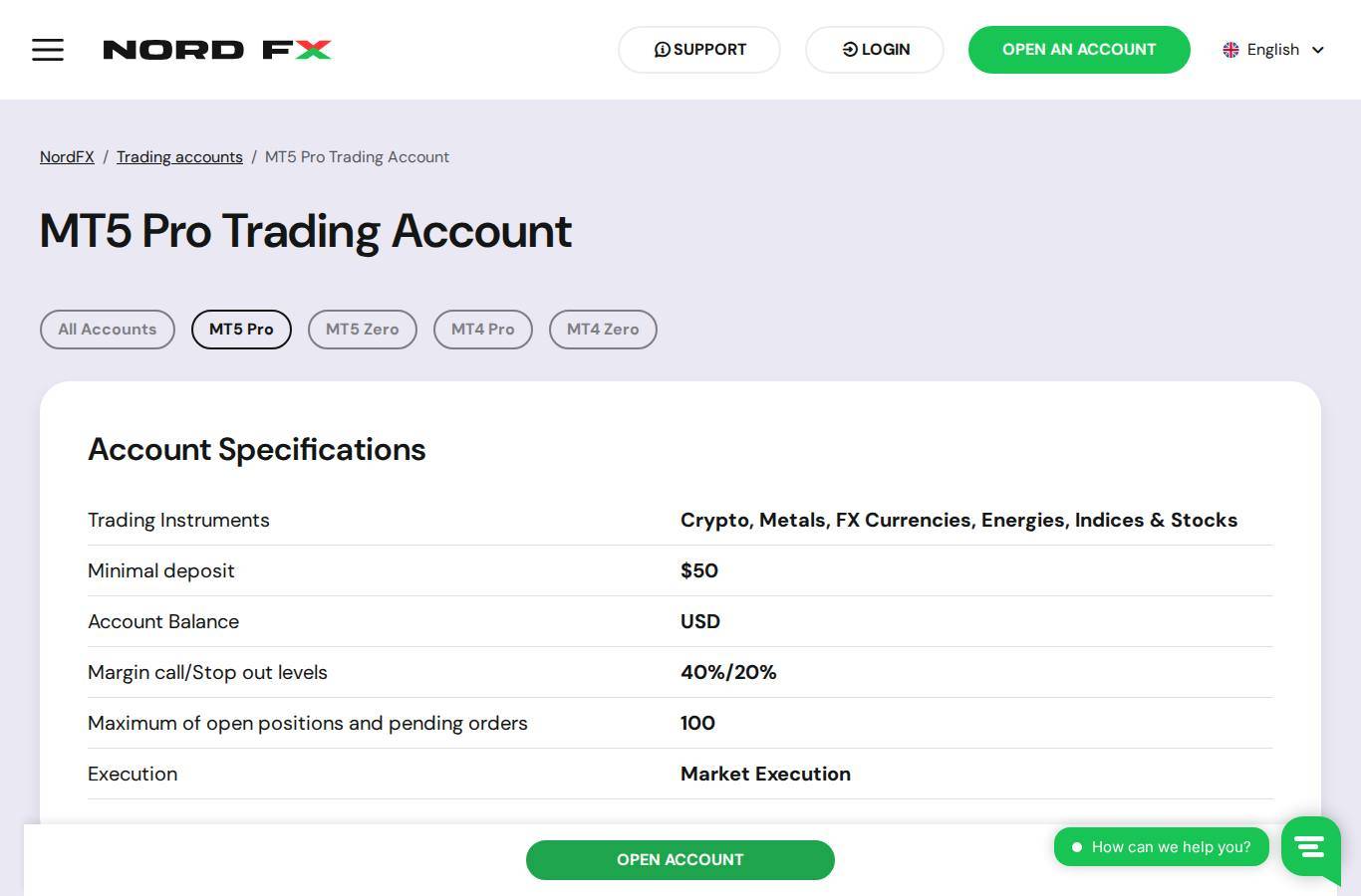 The platform page on the NordFX website